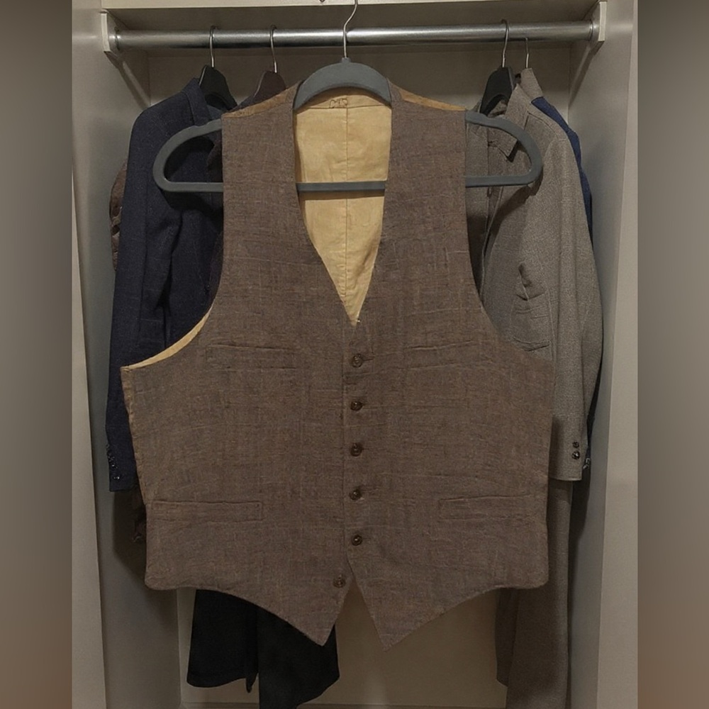 Brown Plaid Wool Waistcoat Button-Up Vest - Vintage & Authentic
